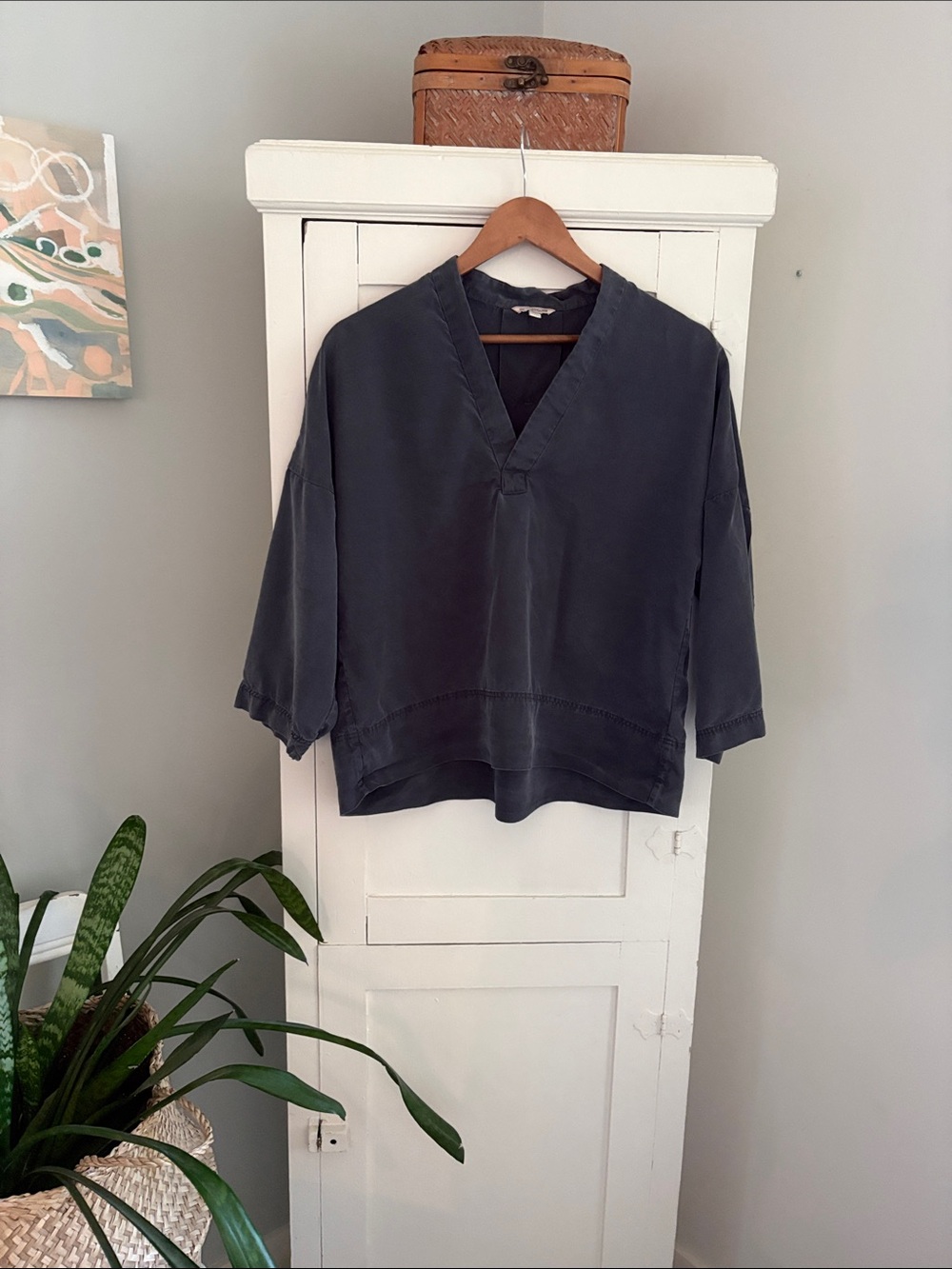 Gap Slate Tencel V-neck Boxy Pullover Top